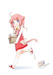  :o ahoge animal_ears apron bell blue_eyes bow box braid cat_ears cat_tail hair_bow highres jingle_bell manga_(object) neko-neesan neko_no_shippo pink_hair running shoes shouji_ayumu skirt smile socks solo tail twin_braids 