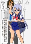  ... 1boy 1girl absurdres bag blue_necktie blue_skirt chikan commentary_request grey_hair groping hetero highres long_hair midriff_peek molestation mutsuba_asaka necktie pleated_skirt purple_eyes red_zero-doo_(and_hagure) school_bag school_uniform serafuku shirt skirt socks speech_bubble translation_request white_shirt white_socks yu-gi-oh! yu-gi-oh!_go_rush!! 