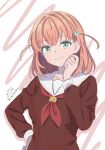  1girl absurdres aqua_eyes brown_dress closed_mouth commentary_request dress hair_ornament hasu_no_sora_school_uniform highres hinoshita_kaho long_sleeves looking_at_viewer love_live! love_live!_hasu_no_sora_jogakuin_school_idol_club medium_hair neckerchief orange_hair rabbit_hair_ornament red_neckerchief sailor_collar sailor_dress school_uniform signature smile solo taedelame twitter_username two_side_up upper_body virtual_youtuber white_sailor_collar winter_uniform 
