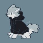  absurdres animal_focus black_hoodie commentary drawstring highres hood hood_down hoodie no_humans original rinrinwolf signature simple_background wolf 