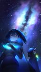  2girls antennae bird_girl bird_tail bird_wings black_cape black_eyes black_hair black_sweater blush bow bowtie cape commentary_request galaxy gloves gradient_bow hair_between_eyes head_wings highres kemono_friends looking_at_viewer meteor_shower milky_way multicolored_bow multicolored_bowtie multiple_girls nebula open_mouth r_(r_gavaaim) short_hair sky sky_focus smile star_(sky) starry_sky superb_bird-of-paradise_(kemono_friends) sweater tail western_parotia_(kemono_friends) wings 