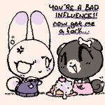 alternative_fashion ambiguous_anthro ambiguous_gender angry animated animated_gif anthro blush blush_lines canid canine chibi clothed clothed_anthro clothing collar cross-popping_vein dialogue dress duo ear_piercing ear_stud ellipsis emo empty_eyes eyelashes eyes_closed food fur happy lagomorph leporid ligma_(artist) mammal multicolored_body multicolored_fur piercing pink_clothing purple_clothing rabbit short_playtime short_tail spiked_collar spikes squigglevision sweater tail tail_motion tailwag topwear waffle white_eyes yelling