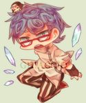  blue_hair character_name chibi ghiaccio glasses ice_crystal jojo_no_kimyou_na_bouken kei_zou male_focus multiple_boys pants red-framed_eyewear risotto_nero simple_background striped striped_pants vertical-striped_pants vertical_stripes 