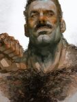  1boy bara beard_stubble cleft_chin cropped_torso facial_hair from_below knuckle_hair looking_ahead male_focus mature_male muscular muscular_male mustache nude old old_man original ououou_(xouxouou) short_hair smirk smug solo stubble thick_back_hair thick_chest_hair thick_eyebrows thick_neck very_hairy wrinkled_skin 