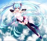  ahoge aqua_hair bridal_gauntlets hatsune_miku hatsune_miku_(append) highres long_hair red_eyes solo sora_to_umi thighhighs twintails very_long_hair vocaloid vocaloid_append 
