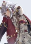  1boy :p armband black_boots black_bow black_bowtie blush boots bow bowtie cape commentary_request cropped_jacket crown deep_skin dog_hair_ornament dress epaulettes fold-over_boots foot_out_of_frame fur-trimmed_cape fur_trim gloves gold_trim grey_background grey_hair groin_tendon hair_flaps hair_ornament highres inuyama_tamaki inuyama_tamaki_(7th_costume) jacket knee_boots knee_up koma_(kkbodkk) looking_at_viewer male_focus military_jacket military_uniform mini_crown noripro official_alternate_costume pantyhose paw_print print_pantyhose red_armband red_cape red_pantyhose short_dress short_hair shorts sidelocks simple_background single_epaulette sitting star_(symbol) star_hair_ornament thick_thighs thighs tilted_headwear tongue tongue_out trap v-shaped_eyebrows virtual_youtuber white_dress white_gloves white_jacket white_shorts yellow_eyes 