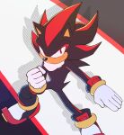  1boy absurdres alejo5599 clenched_hand drop_shadow furry furry_male gloves highres looking_at_viewer male_focus red_eyes shadow_the_hedgehog solo sonic_(series) tail white_fur white_gloves 