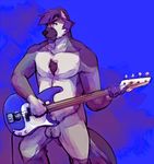  abstract_background anthro balls boulevard canine electric_guitar guitar looking_at_viewer male mammal nude penis penis_tip sheath signature solo 