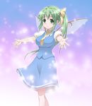  absurdres blush bow breasts byeontae_jagga daiyousei fairy_wings green_eyes green_hair hair_bow highres large_breasts long_hair looking_at_viewer necktie outstretched_arms side_ponytail smile solo touhou wings 