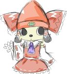  1boy artist_request ascot bad_id bad_pinterest_id beanie bow cosplay crossdressing crossdressing_(mtf) detached_sleeves dog_boy frilled_bow frills furry hair_bow hakurei_reimu hat orange_hat parappa parappa_the_rapper purple_ascot red_bow red_skirt ribbon-trimmed_sleeves ribbon_trim simple_background skirt skirt_set solo touhou white_background 