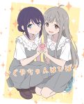  2girls absurdres black_hair cho_kaguya-hime! commentary_request finger_heart fujieda_miyabi happy_birthday highres kaguya_(cho_kaguya-hime!) long_hair mole mole_under_eye multiple_girls sakayori_iroha smile yuri 