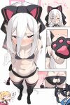  anal_tail animal_ears animal_hands aris_(blue_archive) black_hairband blue_archive blush cat_ears cat_paws cat_tail collar commentary_request double-parted_bangs fake_tail hair_between_eyes hairband halo highres kei_(blue_archive) kei_(student)_(blue_archive) long_hair long_hair_between_eyes mira_mira_mira momoi_(blue_archive) pink_halo rectangular_halo tail thighhighs translation_request underwear underwear_only 