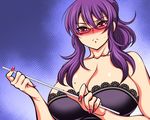  blush bra breasts cleavage ginnyo glasses huge_breasts lingerie mole nail_polish pointer purple_hair senran_kagura senran_kagura_(series) suzune_(senran_kagura) teacher underwear 
