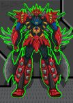  absurdres arm_blade aura biomechanical commentary english_commentary extra_faces getter_rays getter_robo getter_robo_arc getter_saint_dragon giant glowing grand_scale highres horns mecha mecha_focus redesign robot science_fiction shin_dragon_(arc) shin_getter_dragon spikes super_robot victor2716 weapon yellow_eyes 