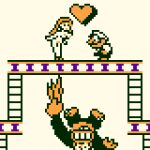 2018 anthro assisted_exposure breasts clothing digital_media_(artwork) donkey_kong_(character) donkey_kong_(series) erection facial_hair falling female group headgear headwear heart_symbol human kong male mammal mario mario_bros mayor_pauline mustache nintendo nipples nude nude_female pixel_(artwork) primate saiwai_hiroshi simple_background trio