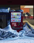  2others absurdres ceiling_light cola cold fast_food fatbeard91 highres japan multiple_others object_focus original outdoors pixel_art restaurant rural snow snow_covered_roof vending_machine window winter 