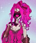  1girl alien_stage alternate_costume animal_print black_choker breasts choker cleavage commentary_request cross cross_necklace gobong_231 heart high_side_ponytail highres jacket jewelry korean_commentary large_breasts leopard_print mizi_(alien_stage) necklace open_mouth pink_hair pink_tank_top red_jacket side_ponytail solo tank_top zombie_stage 