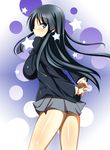  akiyama_mio black_hair blue_eyes hime_cut k-on! legs long_hair school_uniform skirt solo star taigi_akira 