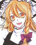  bad_id bad_pixiv_id blonde_hair braid face hat kanae_(aab) kirisame_marisa marker_(medium) open_mouth shikishi smile solo touhou traditional_media yellow_eyes 