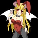  animal_ears bat_wings blonde_hair bunny_ears bunnysuit demon demon_tail demon_wings horns long_hair md5_mismatch pantyhose pointy_ears red_eyes solo tail umitsubame wings 
