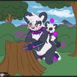 1:1 abdominal_bulge anthro balls bedroom_eyes big_balls blackstarv blush bodily_fluids chao_(sonic) clenched_teeth clothed clothing contact_onomatopoeia duo eyes_closed fan_character genitals hi_res impact_onomatopoeia jekyll_(blackstarv) male male/male mammal narrowed_eyes onomatopoeia outside outside_sex partially_clothed seductive sega sex size_difference size_play slightly_chubby slightly_chubby_male sonic_the_hedgehog_(series) sound_effects sweat teeth text