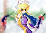  blonde_hair blush gap hat long_hair scarf solo touhou very_long_hair yakumo_yukari yurume_atsushi 