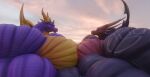 3d_(artwork) activision anthro anyveon big_muscles cynder digital_media_(artwork) duo hi_res hug huge_muscles humanoid hyper hyper_muscles male muscular muscular_male outside photo_background photography_(artwork) spyro spyro_the_dragon