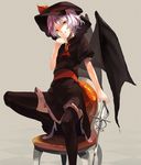  alternate_color bad_id bad_pixiv_id bat_wings chair dress fangs hat high_heels purple_hair rapier red_eyes remilia_scarlet shoes short_hair smile solo sword thighhighs tiptoes touhou weapon wings yasumo_(kuusouorbital) 