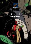  acorn corn crossover demon_boy forest grin hellboy hellboy_(comic) mike_mignola_(style) nature oldwillow parody rope shide shimenawa shrine smile style_parody tonari_no_totoro totoro tree 