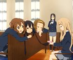  :d akiyama_mio bad_id bad_pixiv_id black_hair black_legwear blazer blonde_hair brown_eyes brown_hair closed_eyes cup food hair_brush hair_ornament hairband hairclip hand_on_head hirasawa_yui jacket k-on! kneehighs kotobuki_tsumugi long_hair multiple_girls nakano_azusa open_mouth ore_deshita pantyhose pocky profile ribbon school_uniform shoes sitting skirt smile socks standing tainaka_ritsu teacup twintails uwabaki 