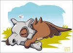  bone closed_eyes commentary cubone english_commentary full_body holding holding_bone lying no_humans on_stomach pokemon pokemon_(creature) skull_on_head sleeping solo speech_bubble spoken_zzz thought_bubble woofzilla zzz 