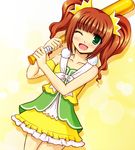  bad_id bad_pixiv_id baseball_bat brown_hair dress green_eyes idolmaster idolmaster_(classic) long_hair one_eye_closed solo takatsuki_yayoi totokichi twintails 