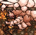 anthro anthro_on_feral arthropod balls bell bell_beast bestiality blushing_profusely bodily_fluids duo exoskeleton eyes_closed female feral genital_fluids genitals hi_res holding_penis male male/female open_mouth penis precum presenting presenting_penis scaliescum shakra_(hollow_knight:_silksong) sitting size_difference supporting