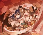  anju_(mocomocousagi) bad_id bad_pixiv_id blonde_hair blue_hair flandre_scarlet food hat multiple_girls red_eyes remilia_scarlet short_hair siblings sisters touhou wings 