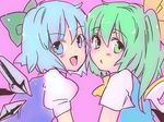  blue_hair cirno daiyousei friends green_hair multiple_girls narumi_(uminari) side_ponytail touhou 