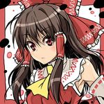  bad_id bad_pixiv_id bow brown_hair detached_sleeves hair_bow hair_ornament hakurei_reimu lowres oekaki puyo red_eyes solo touhou 