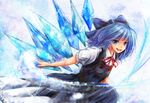  bad_id bad_pixiv_id blue_dress blue_eyes blue_hair blush bow cirno dot_heit dress hair_bow ice short_hair solo touhou wings 