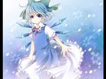  bad_id bad_pixiv_id blue_dress blue_eyes blue_hair blush bow cirno dress hair_bow ice kuran_(mkmrl) ribbon short_hair solo touhou wallpaper water wings 