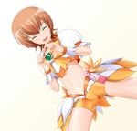  bad_id bad_pixiv_id bangs bike_shorts blush brown_hair choker closed_eyes cure_sunshine error eto flat_chest flower heart heart_hands heartcatch_precure! magical_girl midriff myoudouin_itsuki navel orange_(color) orange_choker orange_skirt polydactyly precure ribbon short_hair shorts shorts_under_skirt skirt smile solo torn_clothes white_background wrist_cuffs yellow_eyes 