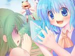  angry cirno close-up daiyousei frog hands ice kose_takashi moriya_suwako multiple_girls shaded_face touhou 