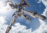  aiming beam_rifle cloud day energy_gun foreshortening gun gundam gundam_wing lens_flare mecha no_humans robographer sky solo weapon wing_gundam 