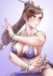  1girl bare_shoulders bracelet breasts brown_hair chun-li collarbone delarocha82 earrings glasses jewelry long_hair ponytail solo street_fighter 