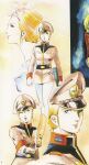  1970s_(style) 1980s_(style) 1girl belt blonde_hair earrings earth_federation gundam hat highres jewelry looking_at_viewer magazine_scan matilda_ajan military military_uniform mobile_suit_gundam multiple_persona multiple_views notebook production_art retro_artstyle scan science_fiction serious sketch traditional_media uniform yasuhiko_yoshikazu 