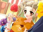  apple ballons balloon blonde_hair brown_eyes candy_apple carnelian festival fish food fruit goldfish japanese_clothes kanami kimono yukata 