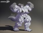 agonwolfe anthro big_muscles biped canid canine canis female flexing fur grey_body grey_fur huge_muscles hyper hyper_muscles mammal muscular muscular_female plantigrade showoff wolf