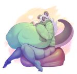 absurd_res anthro bemea_apsley big_breasts bottomwear breasts carmessi clothing container cup female hi_res huge_breasts hyper hyper_breasts mammal mustelid otter shorts smile solo sweater topwear