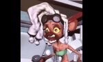 3d_(artwork) animated anthro bra brown_body brown_eyes canid canine clothing digital_media_(artwork) dreadlocks eyel eyewear eyewear_on_head fan_character female gag goggles goggles_on_head hair headgear humor hyena mammal meme open_mouth solo teeth underwear white_hair yellow_eyes