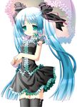  blue_hair frills green_eyes hatsune_miku long_hair melt_(vocaloid) non-web_source parasol solo thighhighs touko_(tokotoko) twintails umbrella vocaloid 