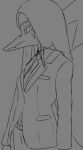 2024 alternate_costume anthro black_and_white business_suit clothing dinosaur fang_(gvh) female goodbye_volcano_high hair long_hair monochrome pterodactylus pterosaur reptile scalie side_view sketch snout solo suit unknown_artist wings