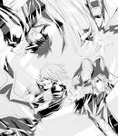  4boys belphegor belphegor_(reborn) fran_(reborn) fur_collar fur_trim grin hair_over_eyes hair_over_one_eye hat jacket katekyo_hitman_reborn katekyo_hitman_reborn! long_hair male male_focus monochrome multiple_boys smile superbi_squalo varia xanxus 